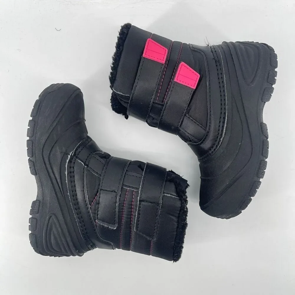 Wonder Nation Girls Black Pink Winter Boots Water Resistant Sherpa Lined Size 12